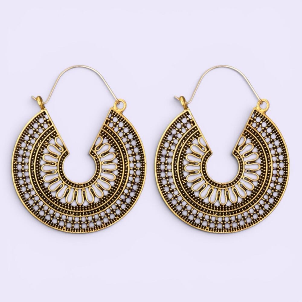NEW Bronze Boho Tribal Round Hoop Earrings – Elegant & Earthy New